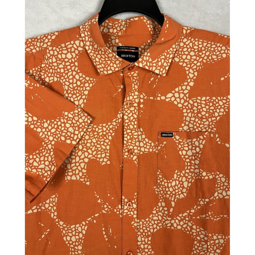 Brixton Charter Shirt Mens XL Orange Geometric Short Sleeve Preppy Excellent